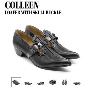 John Fluevog Black Skull Buckle Loafers sz 8.5